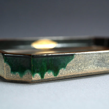 Museum Quality Lacquered ceramic Toyoraku Tray ー豊助 “内七寶歪画硯盆”