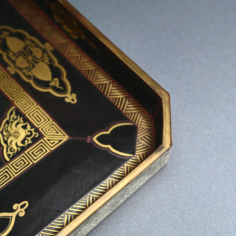 Museum Quality Lacquered ceramic Toyoraku Tray ー豊助 “内七寶歪画硯盆”