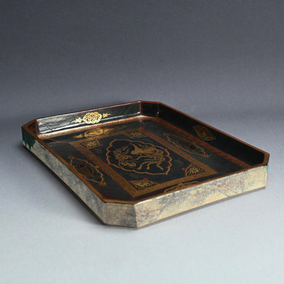 Museum Quality Lacquered ceramic Toyoraku Tray ー豊助 “内七寶歪画硯盆”