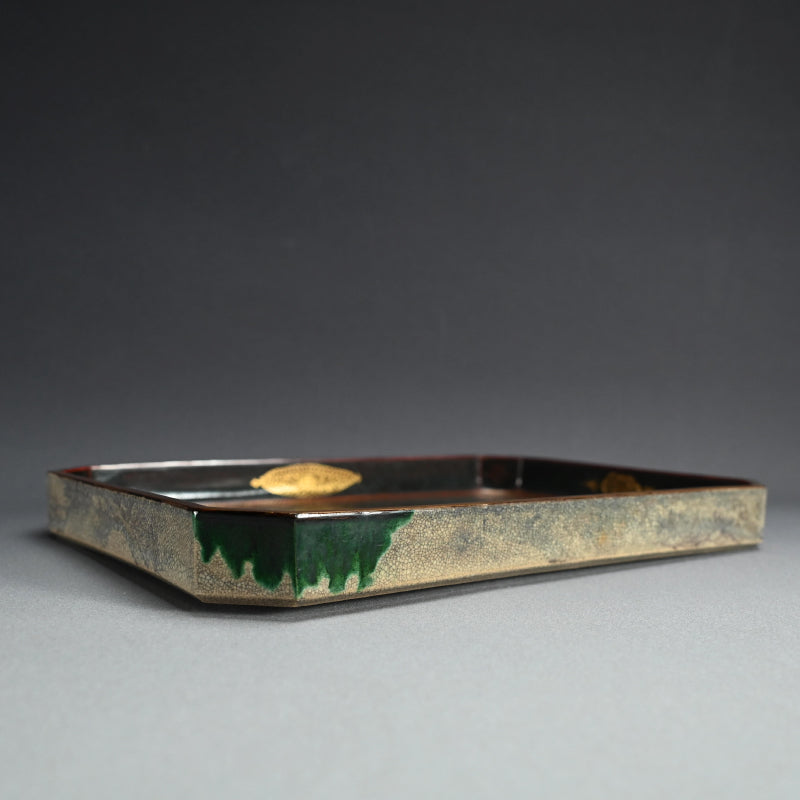 Museum Quality Lacquered ceramic Toyoraku Tray ー豊助 “内七寶歪画硯盆”