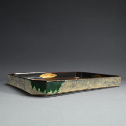 Museum Quality Lacquered ceramic Toyoraku Tray ー豊助 “内七寶歪画硯盆”
