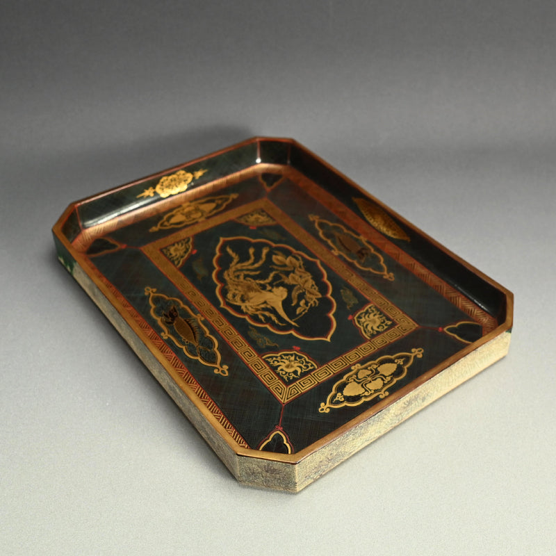 Museum Quality Lacquered ceramic Toyoraku Tray ー豊助 “内七寶歪画硯盆”