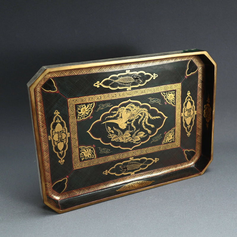 Museum Quality Lacquered ceramic Toyoraku Tray ー豊助 “内七寶歪画硯盆”