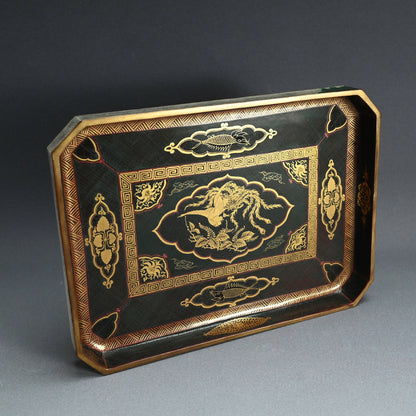 Museum Quality Lacquered ceramic Toyoraku Tray ー豊助 “内七寶歪画硯盆”