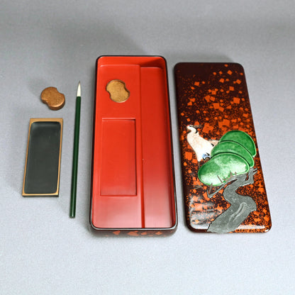 Lacquer Writing Box by Ito Tozan, Kamisaka Sekka and Hyoetsu ー三代 伊東 陶山, 神坂 雪佳, 二代 三木 表悦 “老松双鶴図”