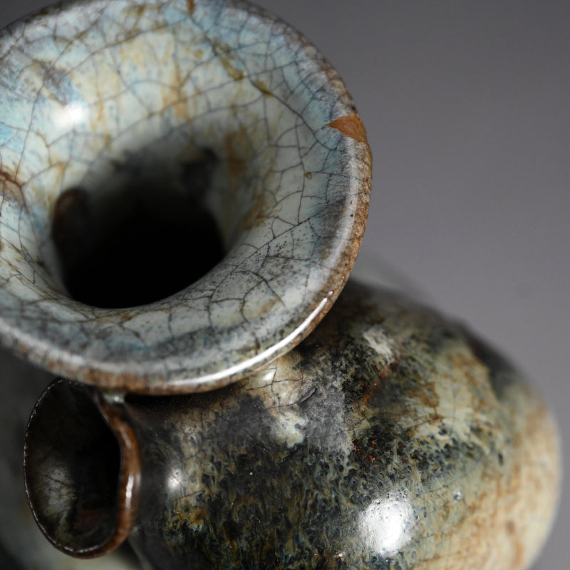 Antique Japanese Fused Vase with Tokkuri Kiln Flaw