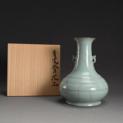 Fine Crackled Celadon Vase ー浦口 雅行 “青瓷双耳花生”