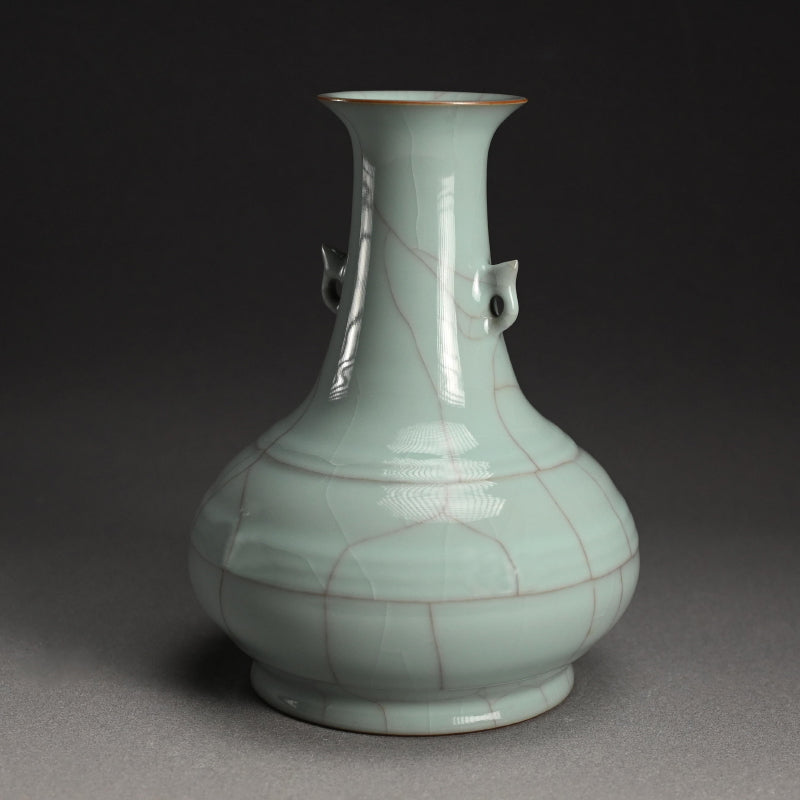 Fine Crackled Celadon Vase ー浦口 雅行 “青瓷双耳花生”