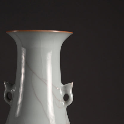 Fine Crackled Celadon Vase ー浦口 雅行 “青瓷双耳花生”