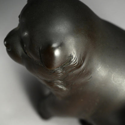 Pair Antique Japanese Bronze Puppies