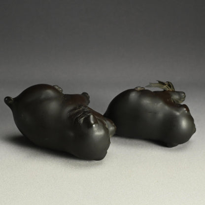 Pair Antique Japanese Bronze Puppies