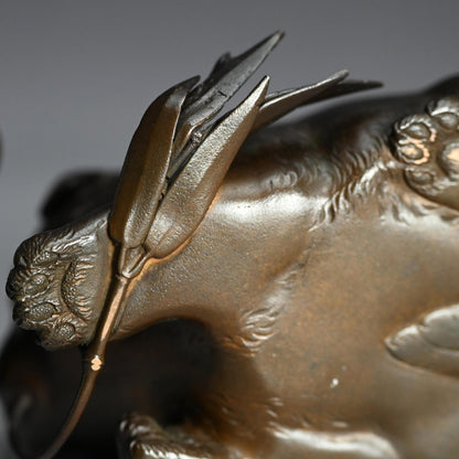 Pair Antique Japanese Bronze Puppies