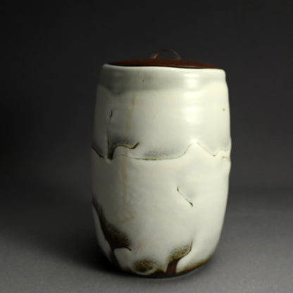 Ceramic Mizusashi Tea Ceremony Jar ー木村 盛伸 “黒地掛分白裂釉 水指”