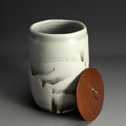 Ceramic Mizusashi Tea Ceremony Jar ー木村 盛伸 “黒地掛分白裂釉 水指”