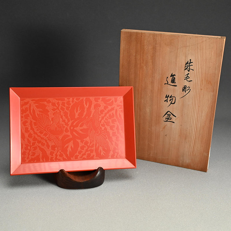 Engraved Cinnabar Lacquer Kikyoku Sencha Tea Cabinet ー朱毛彫器局