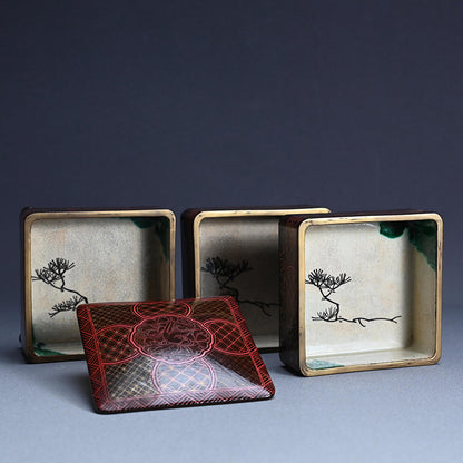 Toyoraku Yaki Lacquered Ceramic Jubako Stacking Box ー豊楽焼重箱