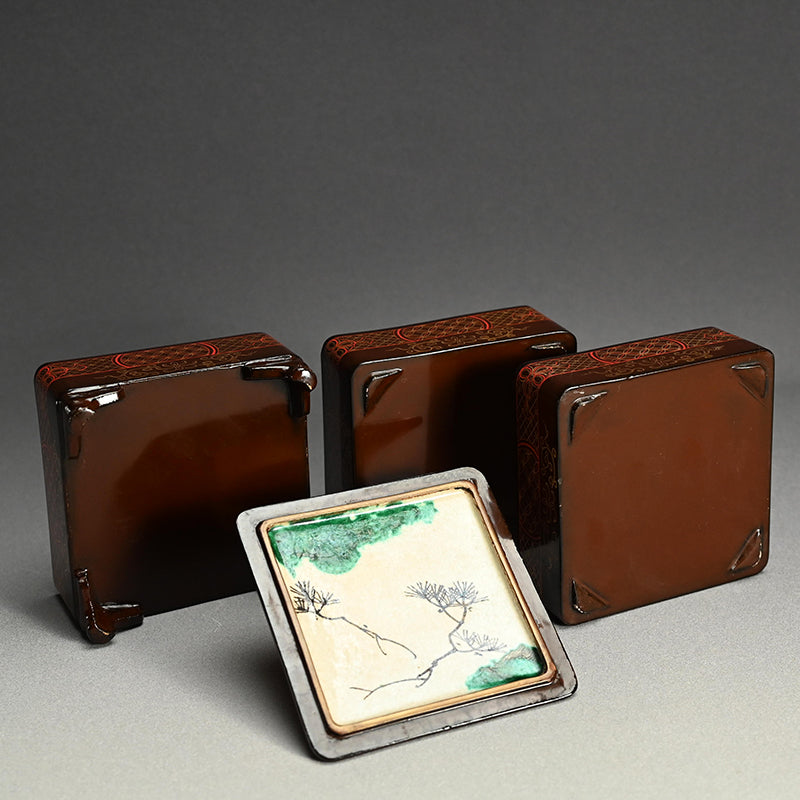 Toyoraku Yaki Lacquered Ceramic Jubako Stacking Box ー豊楽焼重箱