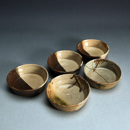 5 pc. Antique Japanese Boxed Oribe Bowl Set