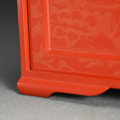 Engraved Cinnabar Lacquer Kikyoku Sencha Tea Cabinet ー朱毛彫器局