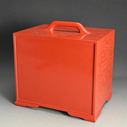 Engraved Cinnabar Lacquer Kikyoku Sencha Tea Cabinet ー朱毛彫器局