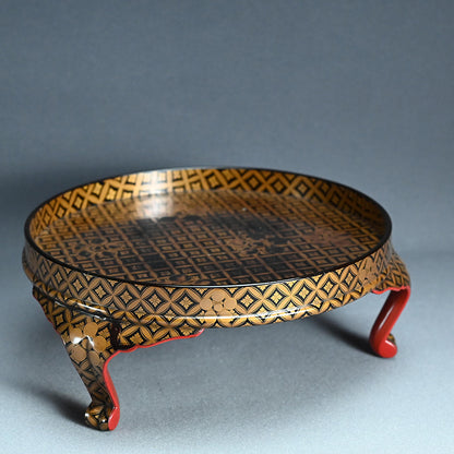 17th c. Tri-legged Antique Japanese Lacquer Tray with Gold Design ー時代蒔絵香盆