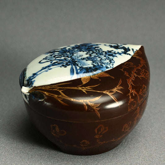 Gold-Lacquered Peach-Shaped Porcelain Container