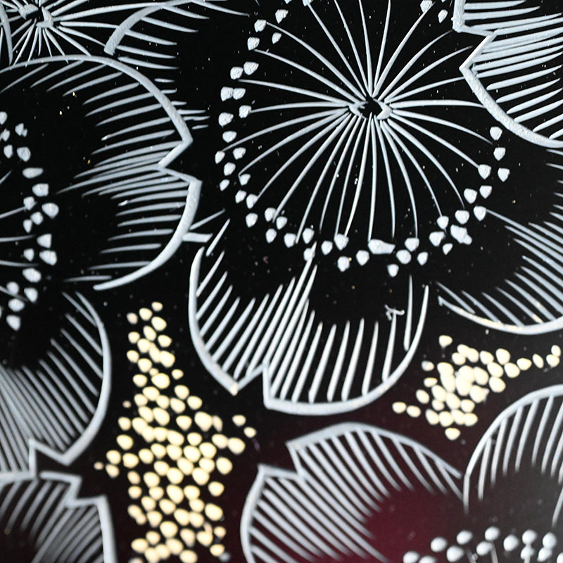 Lacquer Tray Set, Sakura by Living National Treasure ー小森 邦衞 “夜櫻 沈金丸盆”
