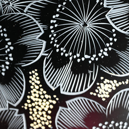 Lacquer Tray Set, Sakura by Living National Treasure ー小森 邦衞 “夜櫻 沈金丸盆”