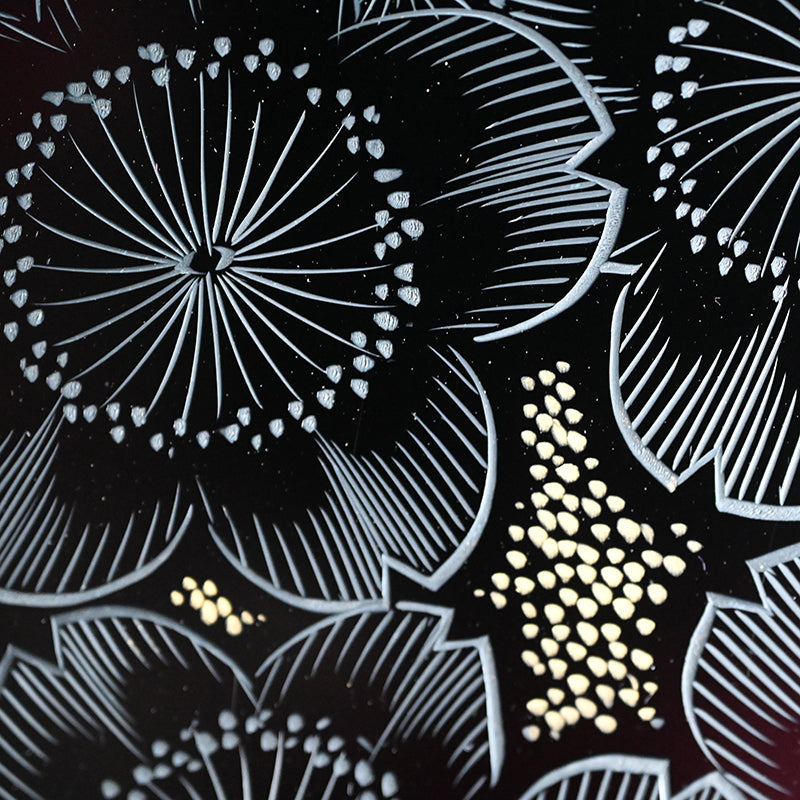 Lacquer Tray Set, Sakura by Living National Treasure ー小森 邦衞 “夜櫻 沈金丸盆”
