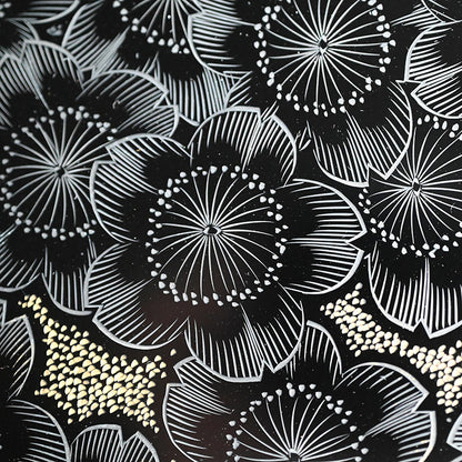 Lacquer Tray Set, Sakura by Living National Treasure ー小森 邦衞 “夜櫻 沈金丸盆”