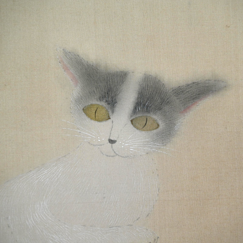 Antique Japanese Scroll, Cat ー幸松 春浦 “閑庭永日圖”