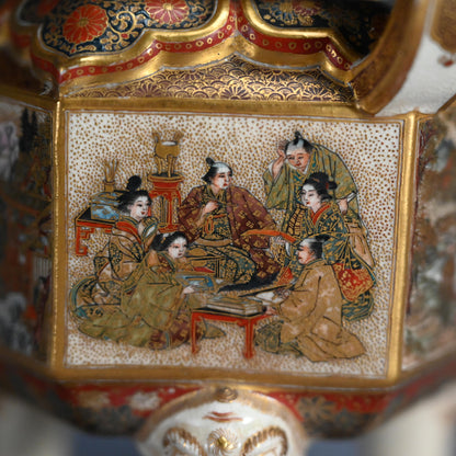 Meiji Period Satsuma Incense Burner ー薩摩錦手 人物風景文六角香炉