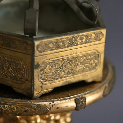 Buddhist Koro Incense Burner w/ Gilded Wooden Stand