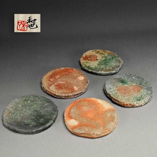 Shigaraki Goshoku set 5 Ash Blown Plates ー古谷 和也 “信楽五色円皿”