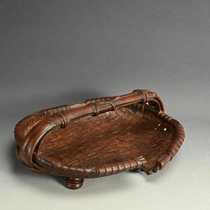 Edo p. Wood Tray Carved in the Shape of a Torn Basket