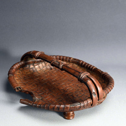 Edo p. Wood Tray Carved in the Shape of a Torn Basket