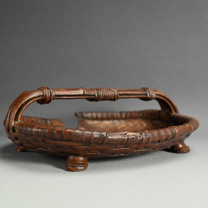 Edo p. Wood Tray Carved in the Shape of a Torn Basket