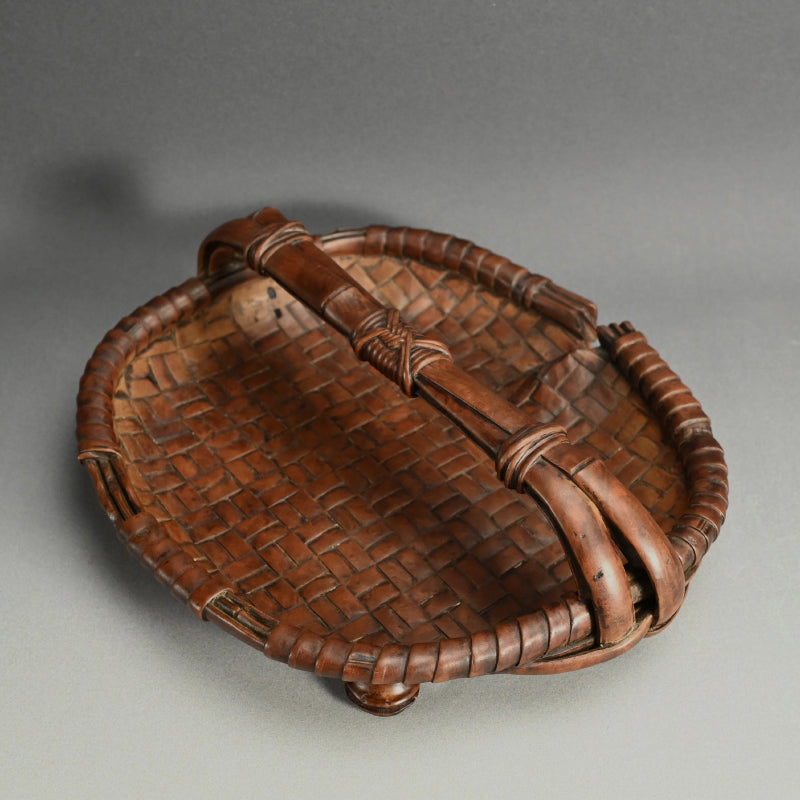 Edo p. Wood Tray Carved in the Shape of a Torn Basket
