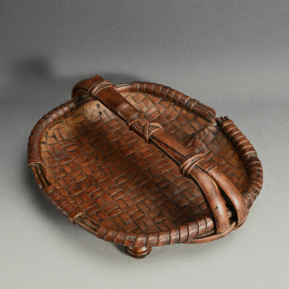 Edo p. Wood Tray Carved in the Shape of a Torn Basket