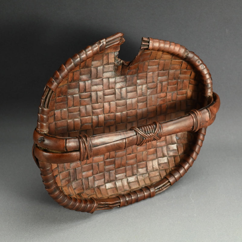 Edo p. Wood Tray Carved in the Shape of a Torn Basket