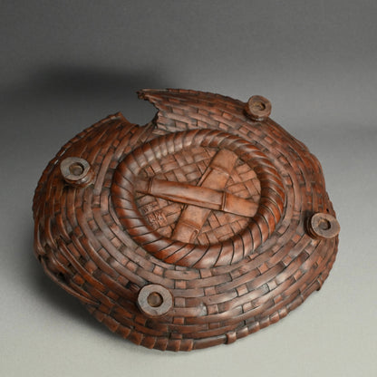 Edo p. Wood Tray Carved in the Shape of a Torn Basket