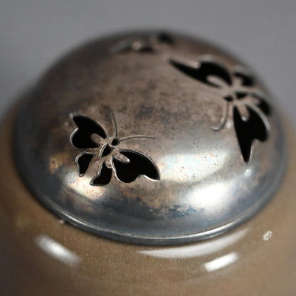 Antique Kyushu Celadon Koro Incense Burner with Silver Lid