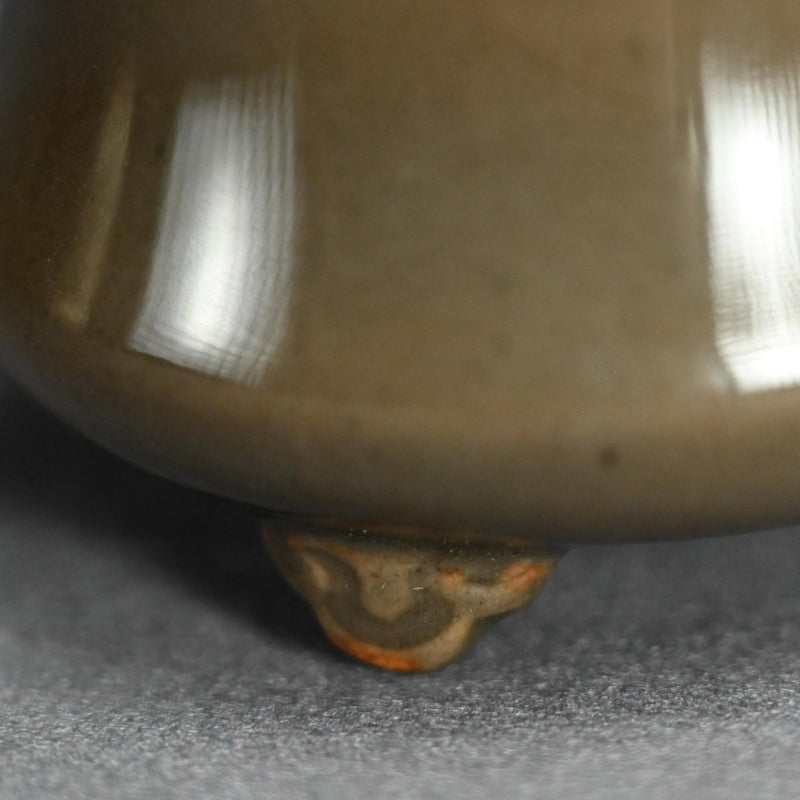 Antique Kyushu Celadon Koro Incense Burner with Silver Lid