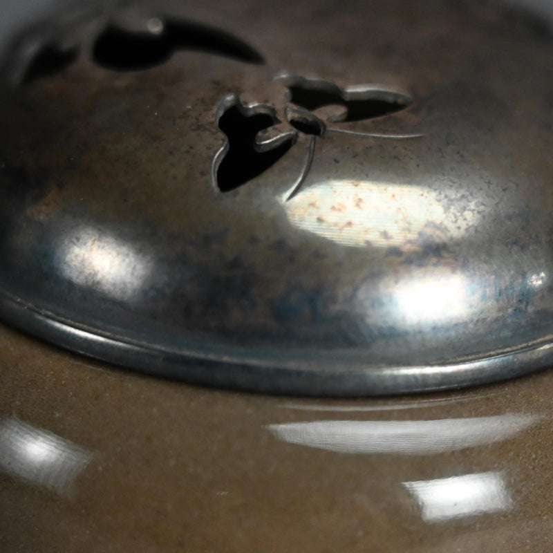 Antique Kyushu Celadon Koro Incense Burner with Silver Lid