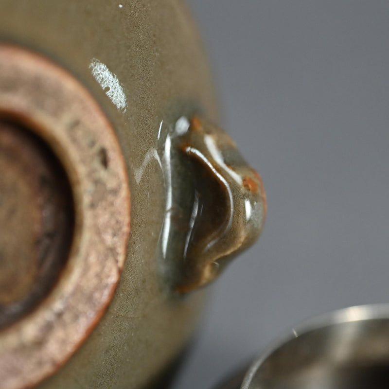Antique Kyushu Celadon Koro Incense Burner with Silver Lid