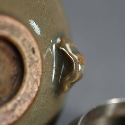 Antique Kyushu Celadon Koro Incense Burner with Silver Lid