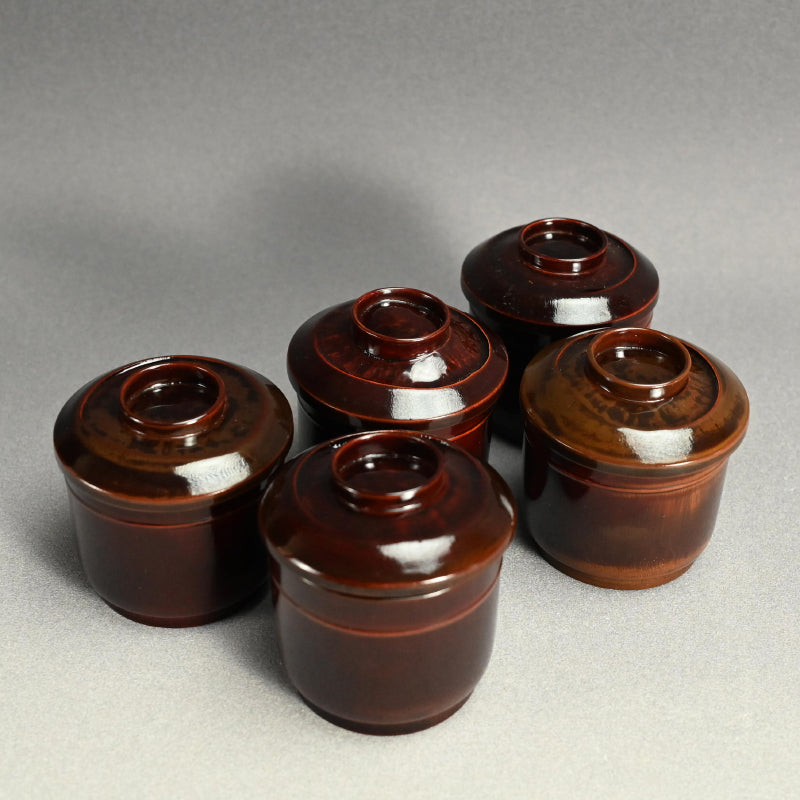 Set 5 lacquered Kaiseki Soup Bowls by Imperial Artist ー伊藤 陶山, 青木 俊勝 "吸物椀"