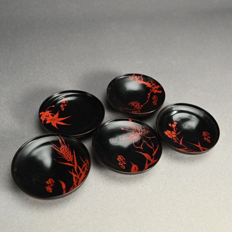 Set 5 lacquered Kaiseki Soup Bowls by Imperial Artist ー伊藤 陶山, 青木 俊勝 "吸物椀"