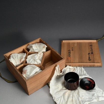 Set 5 lacquered Kaiseki Soup Bowls by Imperial Artist ー伊藤 陶山, 青木 俊勝 "吸物椀"