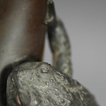 Antique Japanese Bronze Gourd Vase with Frog